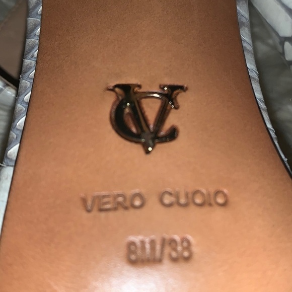 Vince Camuto Pikora Cream Snakeskin Peep Toe Stilettos Size 8 Heels Ankle Strap - Picture 10 of 16